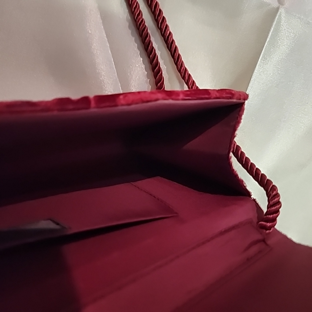 Laura Biagiotti Velvet Cross-body Burgandy Bag, Rose Pattern Imprint Appr 10x4.5 - Picture 14 of 16